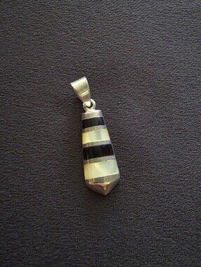 Sterling Silver Black Onyx Mother of Pearl Inlay Pendant & Snake Chain Included